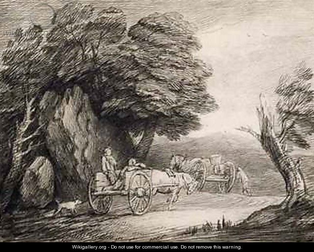 Wooded Landscape with Carts and Figures - Thomas Gainsborough