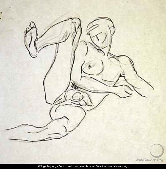 Male Nude lying right leg raised - Henri Gaudier-Brzeska