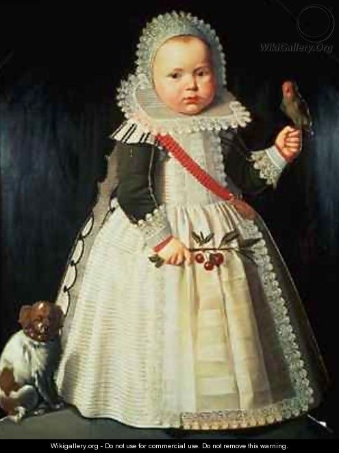 Portrait of a young boy holding a parrot - Wybrand Simonsz. de Geest