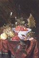 Still life with wild strawberries plums grapes and a lemon on a draped ledge - Nicolaes Van Gelder