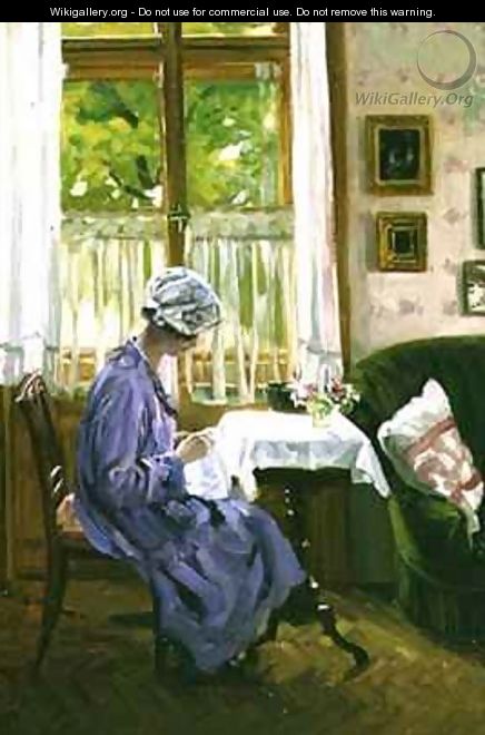 Lady Sewing by a Window - George Gerlach