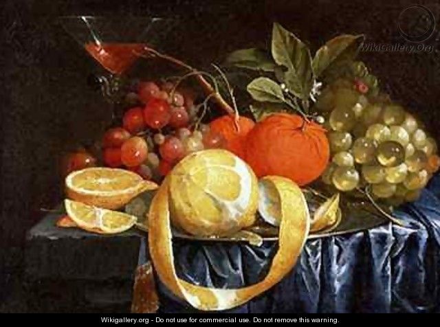 Still Life of Grapes Oranges and a Peeled Lemon - Jan Pauwel Gillemans The Elder