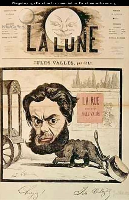 Front page of La Lune with a caricature of Jules Valles and his magazine La Rue - Andre Gill