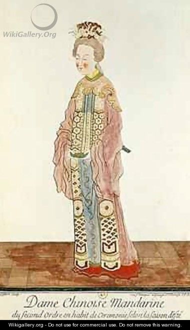 Portrait of a Mandarin Woman of the Second Order Wearing a Summer Ceremonial Costume from Estat Present de la Chine by Pere Bouvet - Pierre Giffart