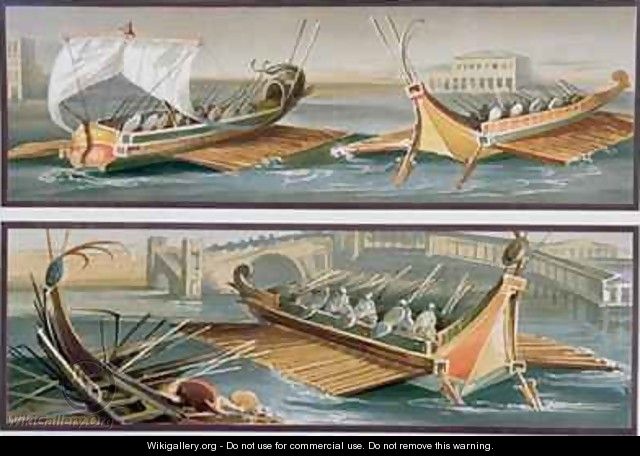 Roman Sailboats and Rowing Boats after frescoes in the Temple of Isis in Pompeii - Giacinto Gigante