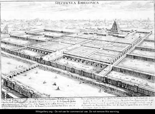 View of Ancient Babylon showing the Hanging Gardens and the Temple of Jupiter Belus - (after) Fischer von Erlach, Johann Bernhard