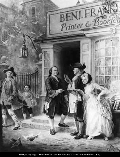 Franklins Bookshop in 1745 - Jean-Leon Gerome Ferris