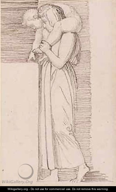 A Woman with a Naked Child on her Shoulder Facing Left - John Flaxman