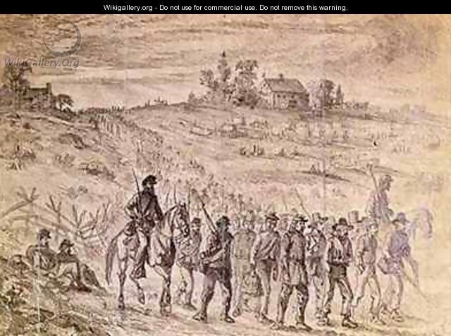 The Battle of Gettysburg Prisoners Belonging to General Langstreets Corps Captured by Union Troops Marching to the Rear Under Guard - Edwin Forbes