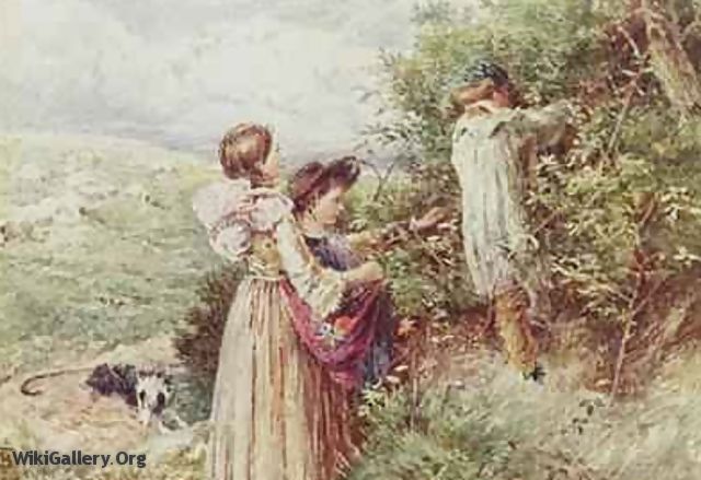 Children picking blackberries - Myles Birket Foster