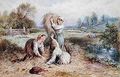 Children playing in a meadow - Myles Birket Foster