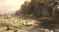 Shepherd and his Flock by a River - Myles Birket Foster