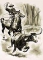 A cowboy ropes a steer from horseback with a lasso - Henry Charles Fox