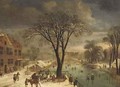 Winter Scene with Skaters on a Frozen River - Jacques Fouquieres