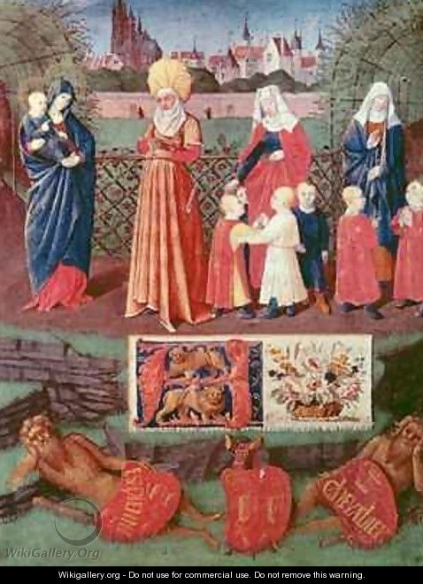 Nouv Acq Lat 1416 f.121r St Anne with three married women - Jean Fouquet