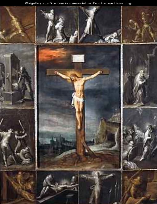 The Crucified Christ Enframed with Scenes of Martyrdom of the Apostles - Frans the younger Francken