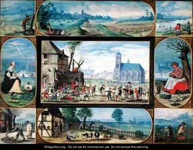 Composite of ten allegorical scenes of life in the town and country - Frans the younger Francken
