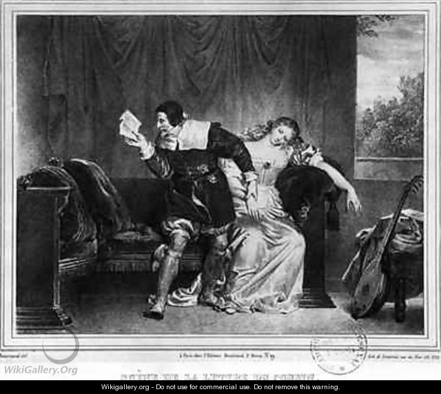 Scene of the cousins letter - (after) Fragonard, Theophile Evariste