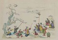 Children flying kites from an album of Chinese drawings - Jean Antoine Fraisse
