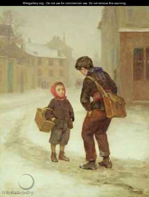 On the way to school in the snow - Edouard Frère