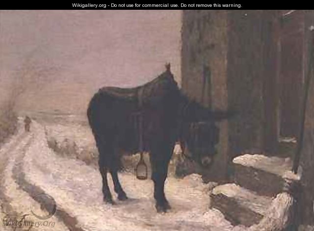 Donkey in the snow - Charles Edouard Frere
