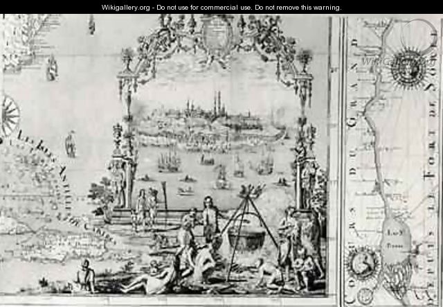 View of Quebec cartouche of a map depicting St Lawrence River from Sorel - Jean Baptiste Louis Franquelin