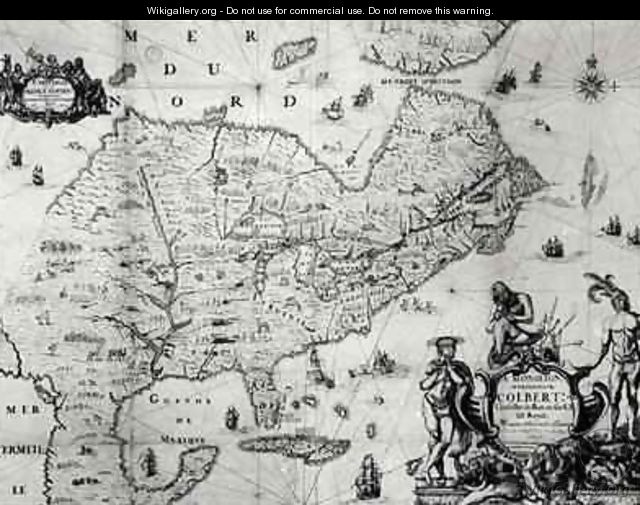 Map of New France dedicated to Colbert by Duchesneau Intendant 2 - Jean Baptiste Louis Franquelin