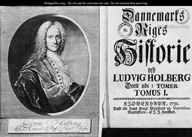 Baron Ludvig Holberg 1684-1754 and the title page of Volume I of his History of Denmark - Christian Friedrich Fritzsch