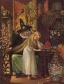 The Old Witch combing Gerdas hair with a golden comb to cause her to forget her friend in 'The Snow Queen from Hans Christian Andersens Fairy Tales - Lorens Frolich