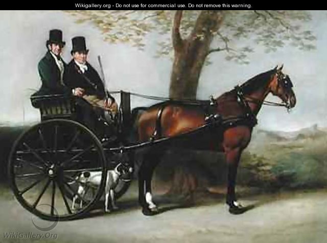 Two Gentlemen in a Gig drawn by a Bay Cob on the way to shoot with their Pointer - William Edward Frost