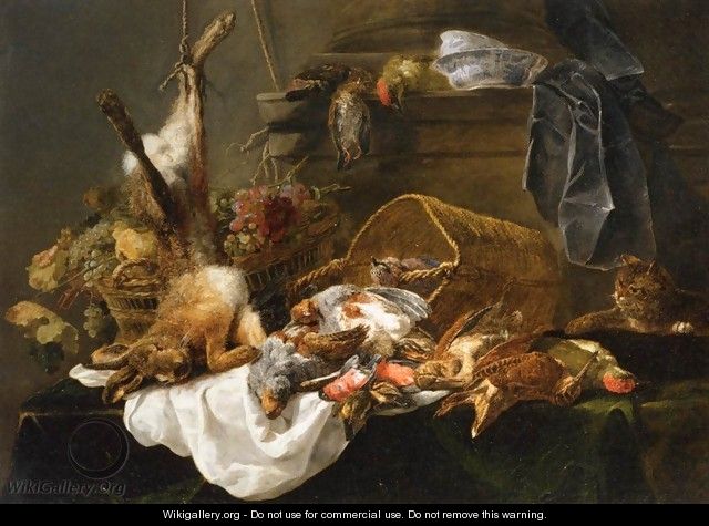 Venison and Basket of Grapes Watched by a Cat - Jan Fyt