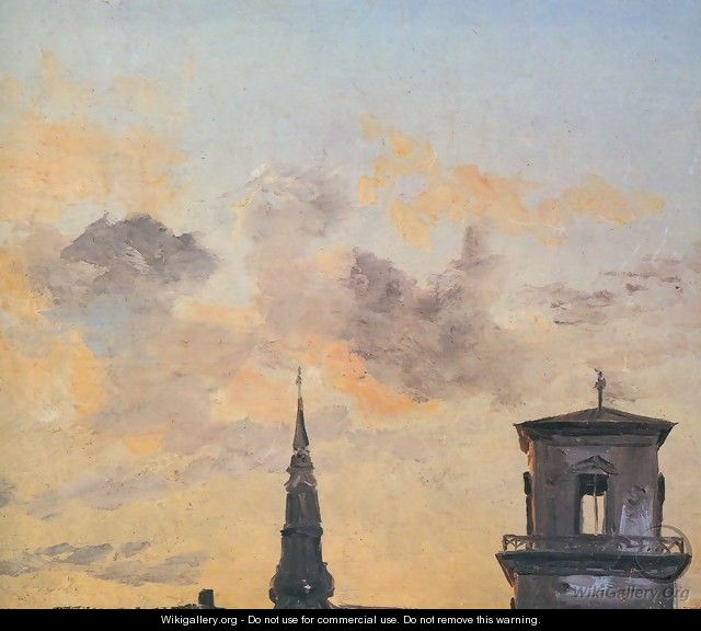 Two Belfries at Sunset, Copenhagen - Johan Christian Clausen Dahl