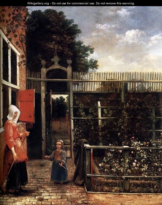 Woman with a Child Blowing Bubbles in a Garden - Hendrick Van Der Burch