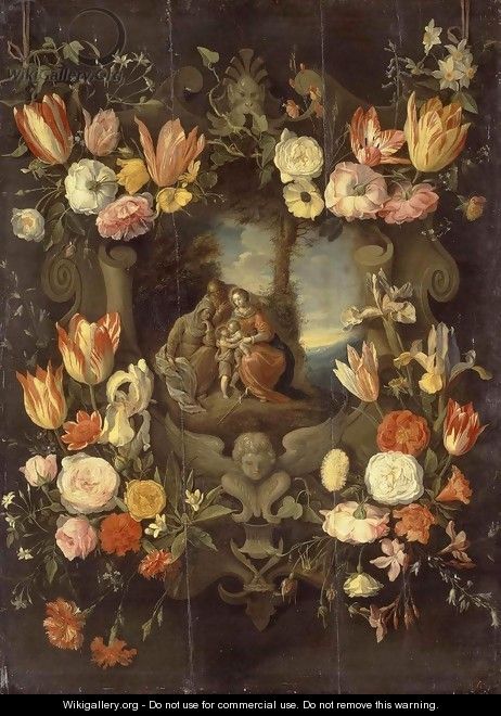 Holy Family Framed with Flowers - Jan, the Younger Brueghel