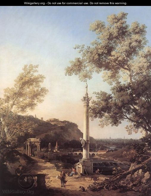 Capriccio River Landscape with a Column - (Giovanni Antonio Canal) Canaletto
