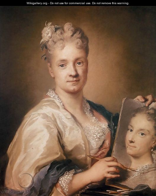 Self-Portrait Holding a Portrait of Her Sister - Rosalba Carriera