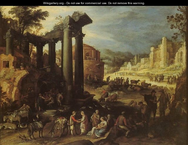 The Campo Vaccino with a Gypsy Woman Reading a Palm - Paul Bril
