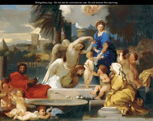 The Holy Family with St Elizabeth and the Infant St John the Baptist - Sébastien Bourdon