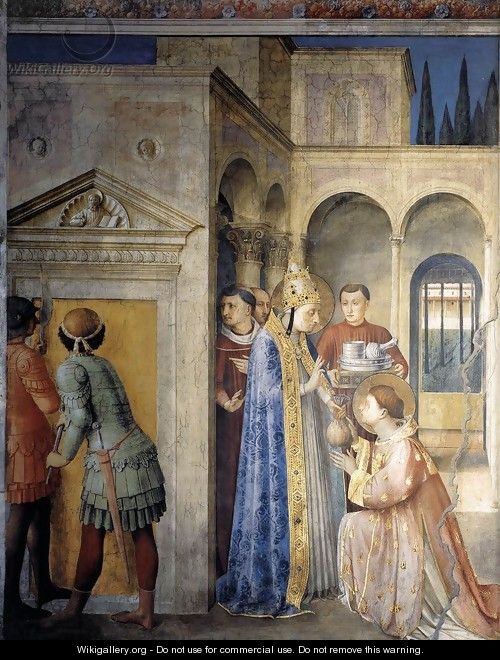 St Sixtus Entrusts the Church Treasures to Lawrence - Angelico Fra