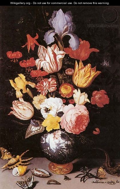 Flower Still-Life with Shell and Insects - Balthasar Van Der Ast