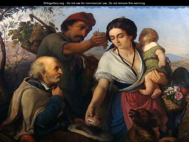 Nice Peasant Giving Alms - Ercole Trachel