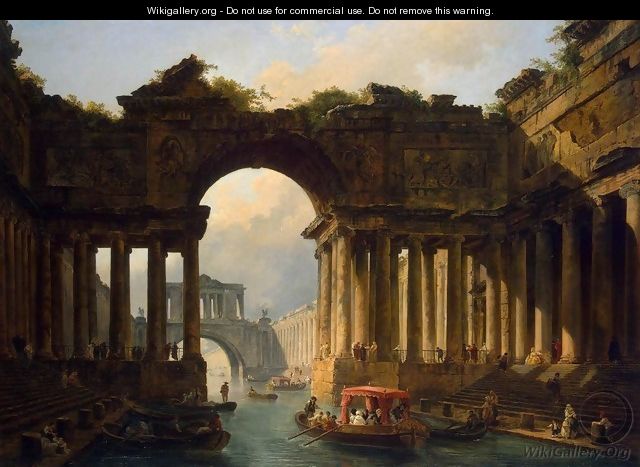Architectural Landscape with a Canal - Hubert Robert