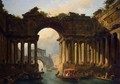 Architectural Landscape with a Canal - Hubert Robert