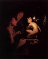 Artist and Model Looking at an Ancient Statue by Lamplight - Godfried Schalcken