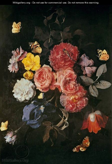 Vase of Flowers with Butterflies - Otto Marseus Van Schrieck