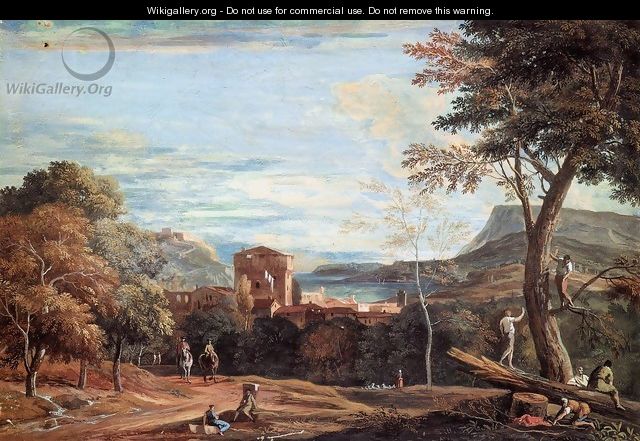 Landscape with Woodcutters and Two Horsemen - Marco Ricci