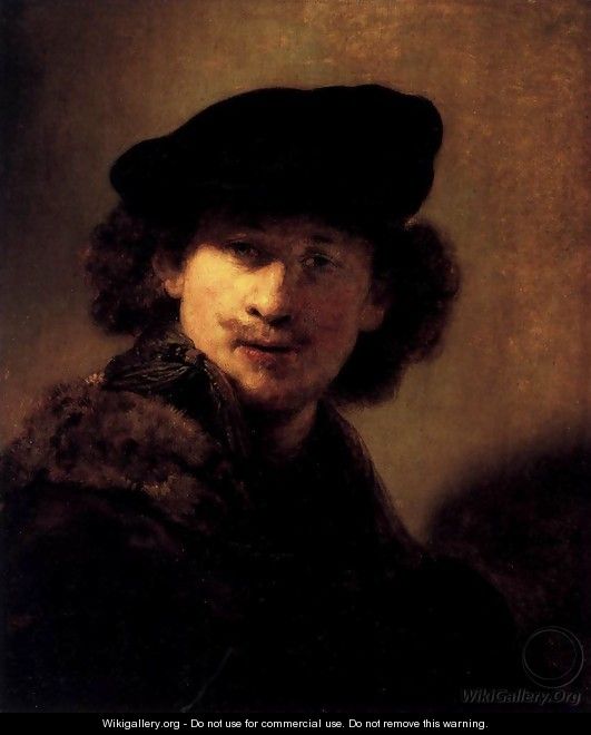 Self-Portrait with Velvet Beret and Furred Mantel - Rembrandt Van Rijn