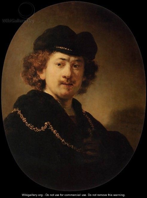 Self-Portrait Wearing a Toque and a Gold Chain - Rembrandt Van Rijn