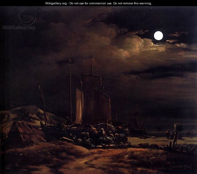 Seashore by Moonlight - Egbert van der Poel