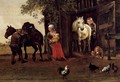 Figures with Horses by a Stable (detail) - Paulus Potter